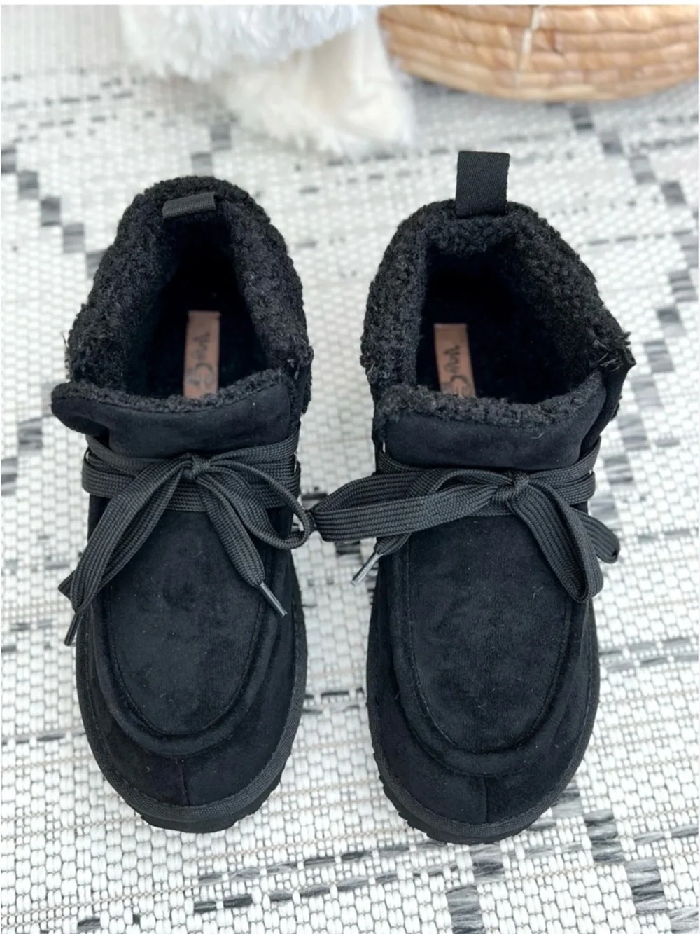 Very G Cozy Black Suede Lace-Up Booties-Size-9.5-NWOT - Picture 1 of 11